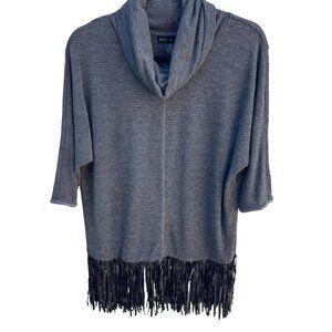 Faith & Zoe Womens Boho Gray Fringe Cowl Neck 3/4 Sleeve Knit Tunic Sweater XS